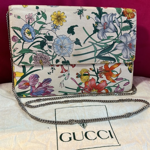 Gucci flora bloom wallet on chain mini crossbody purse interlocking GG chain - Picture 2 of 16